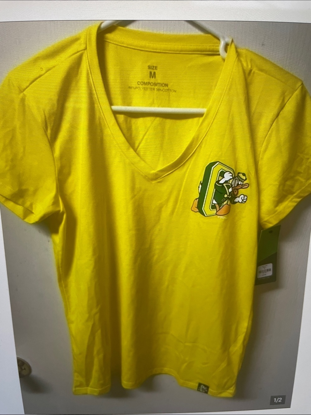 Oregon Ducks Yellow V-Neck Women’s Top with Team Crest